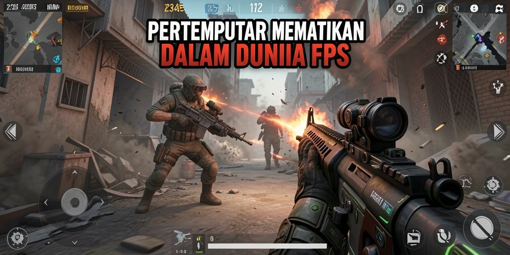 Screenshot utama menampilkan aksi intens permainan FPS yang mengasyikkan.