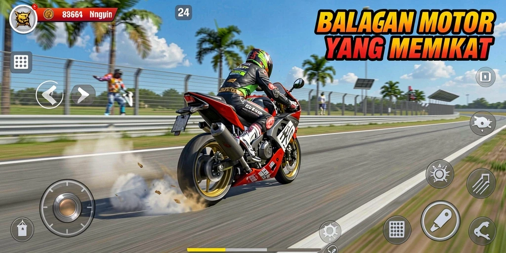 Gameplay mendebarkan dari 8364 menampilkan balapan motor yang cepat dan kompetitif.