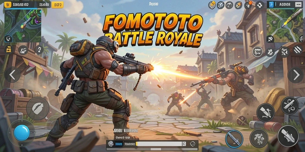 Tampilan seru gameplay FOMOTOTO dalam pertempuran Battle Royale.