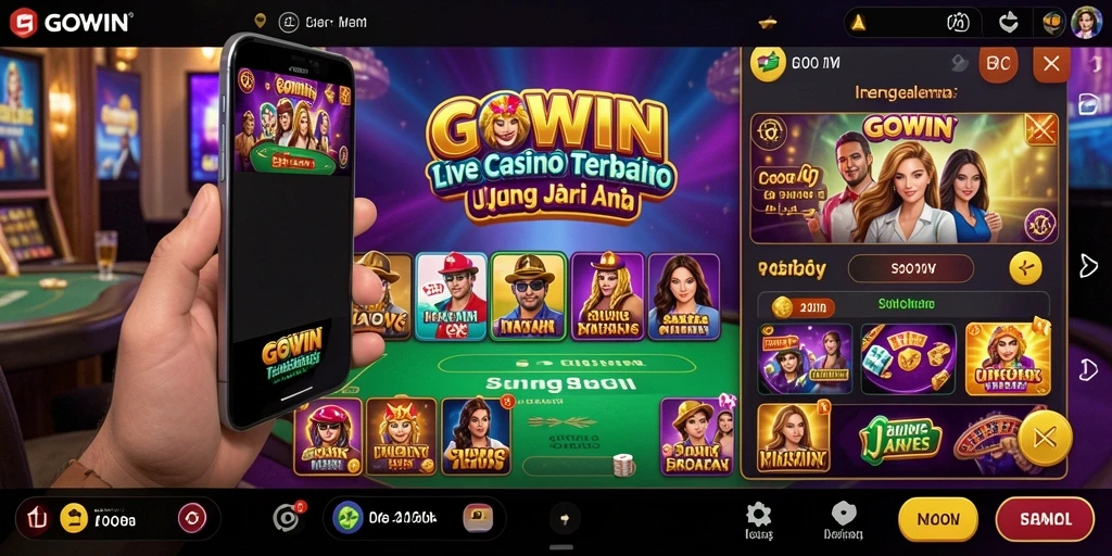 Screenshot utama GOWIN menampilkan dealer dan pemain berinteraksi dalam permainan Live Casino.