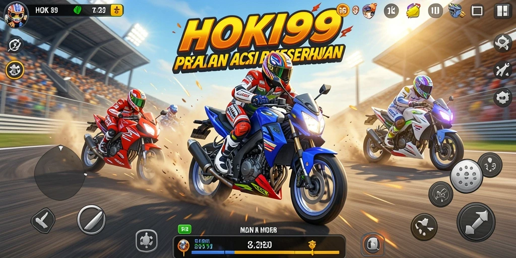 Tampilan gameplay HOKI99 dengan balapan motor yang mendebarkan.