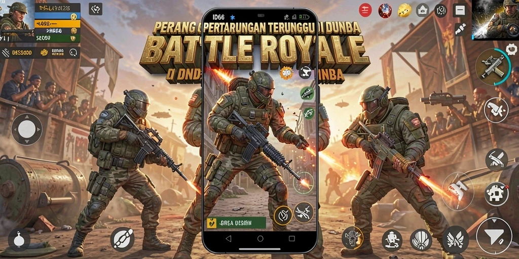 Screenshot ID66 yang menunjukkan aksi seru dalam pertempuran Battle Royale.