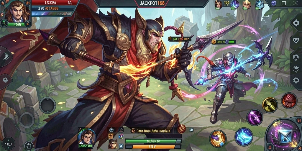 Tangkapan layar gameplay menampilkan pertempuran seru di JACKPOT168.