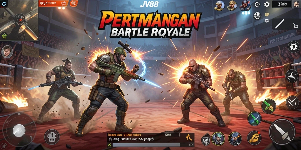 Screenshot menampilkan pertarungan seru dalam game Battle Royale.