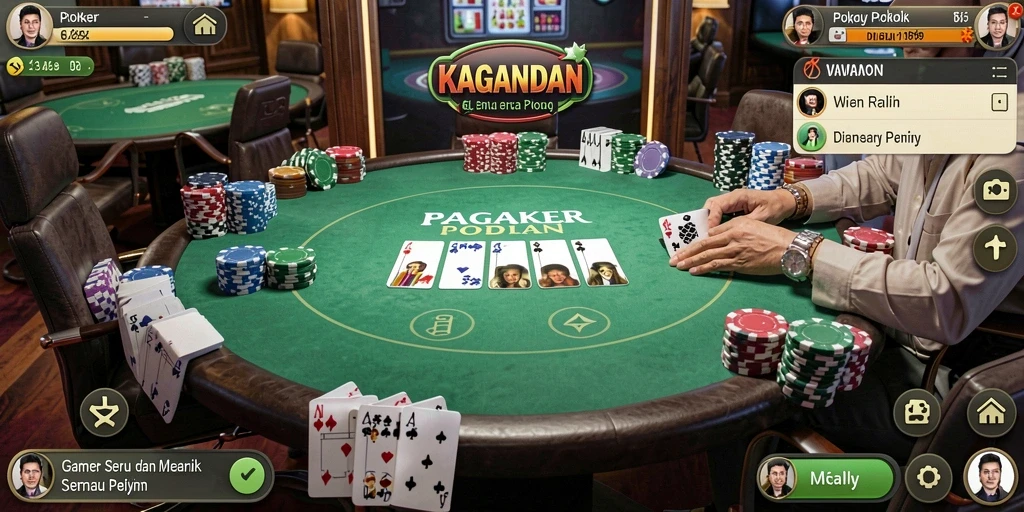 Screenshot gameplay KAGANDAN menampilkan suasana poker yang mendebarkan.