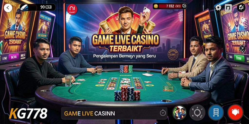 Tangkapan layar gameplay KG778 menunjukkan dealer profesional dan pengalaman Live Casino yang mengasyikkan.