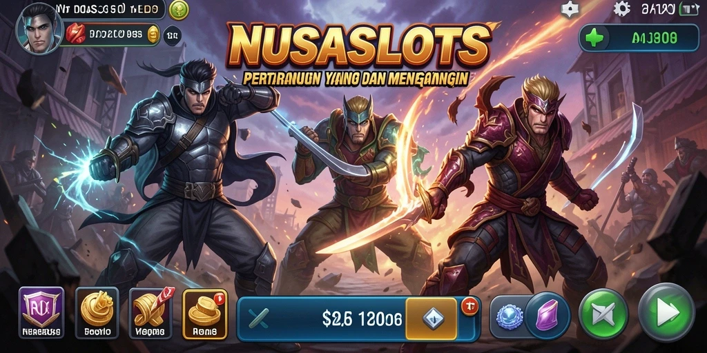 Screenshot NUSASLOTS menampilkan aksi pertarungan mendebarkan di arena.