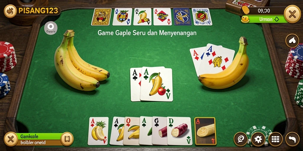 Tampilan gameplay PISANG123 dengan kartu Gaple yang menarik.