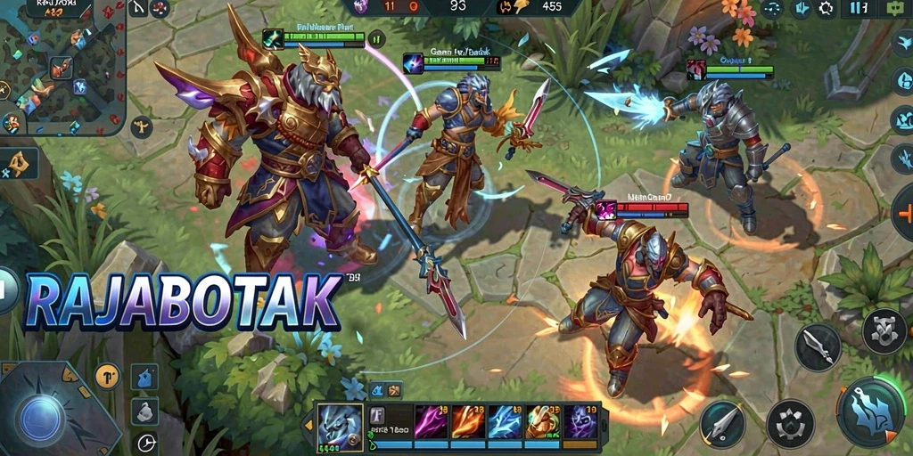 Screenshot gameplay RAJABOTAK yang menunjukkan aksi pertarungan MOBA terbaik.