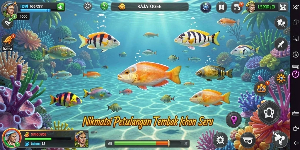 Screenshot gameplay RAJATOGEL yang menampilkan aksi seru menangkap ikan.