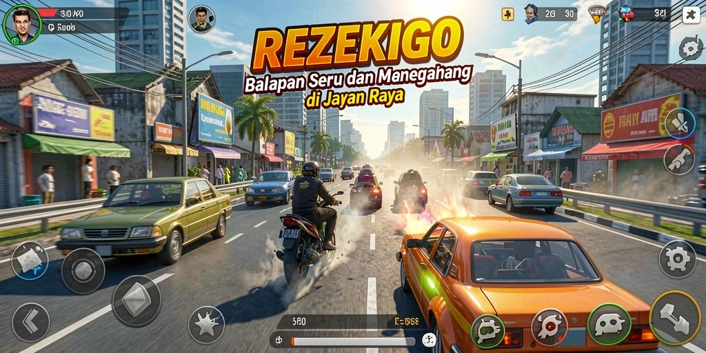 Gameplay seru balapan di REZEKIGO dengan mobil yang bertenaga.
