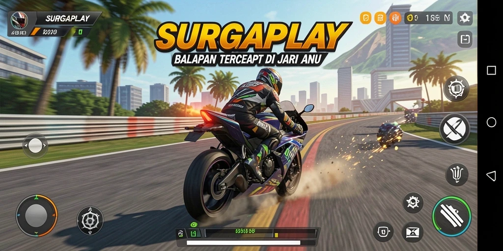Tampilkan gameplay <strong>SURGAPLAY</strong> yang mendebarkan dan penuh kecepatan.