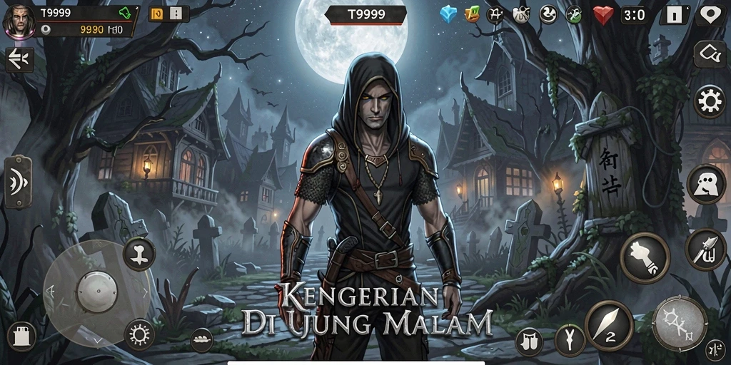 Tangkapan layar utama T9999 menampilkan suasana mencekam saat gameplay.