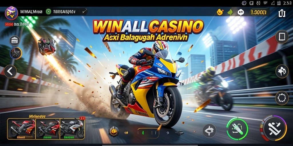 Gameplay seru dan penuh aksi dari WINALLCASINO saat balapan motor.