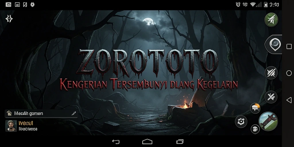 Tangkapan layar gameplay ZOROTOTO yang menampilkan suasana menakutkan di dalam ruangan gelap.